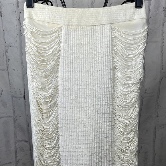 Jonathan Simkhai Midi Pencil Skirt Cream Draping String Detail Body Con Back Zip - Picture 2 of 13